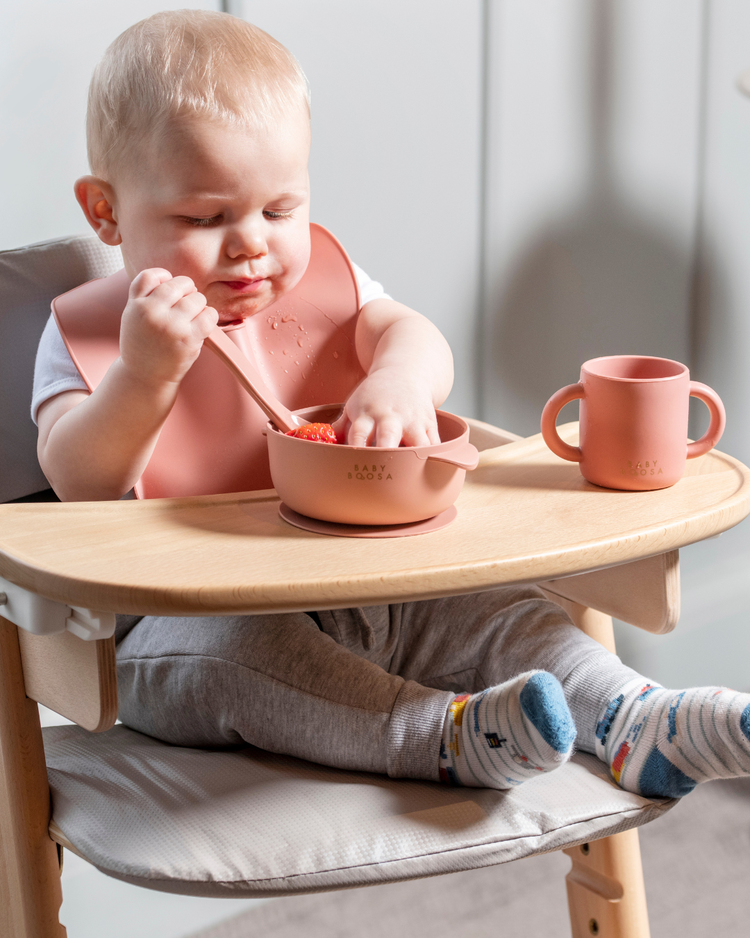 Bowl + Lid + Spoon Set | Grippy Suction | No-Spill | Easy Clean | Teething Soft Spoon (Dusky Rose)
