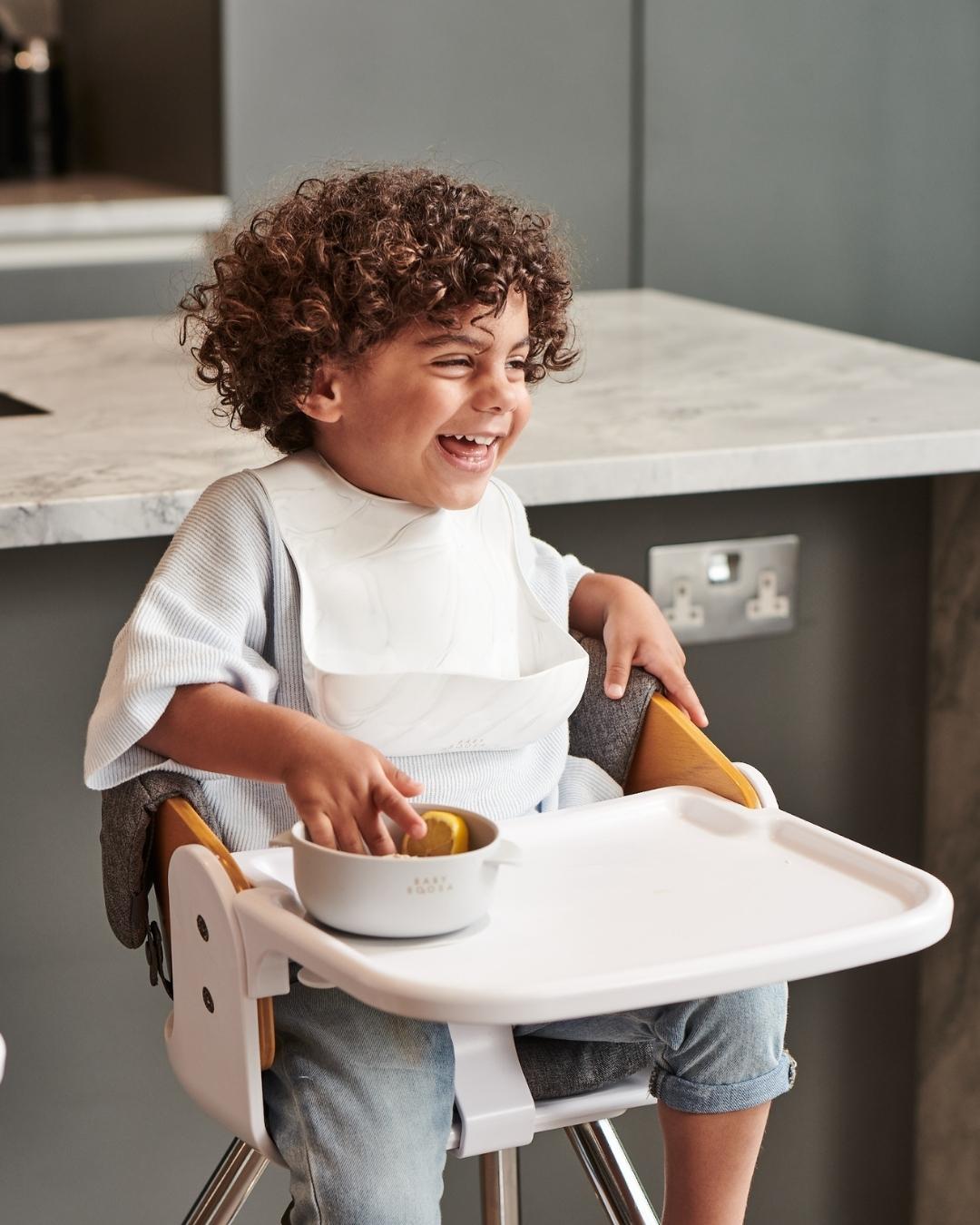 Comfort Bib | Adjustable-Fit | Easy Clean | No-Mess | No-Spill | Deep Catch (White Marble)