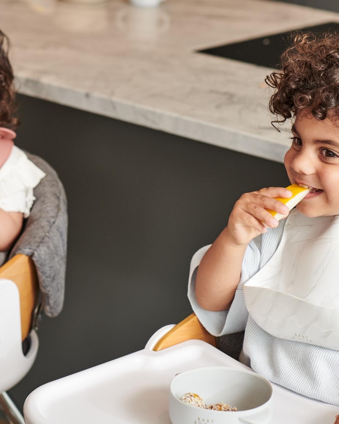 Comfort Bib | Adjustable-Fit | Easy Clean | No-Mess | No-Spill | Deep Catch (White Marble)
