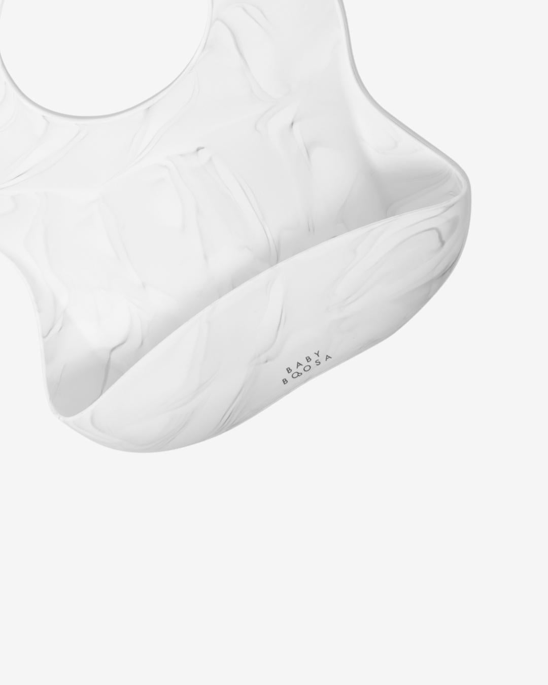 Comfort Bib | Adjustable-Fit | Easy Clean | No-Mess | No-Spill | Deep Catch (White Marble)