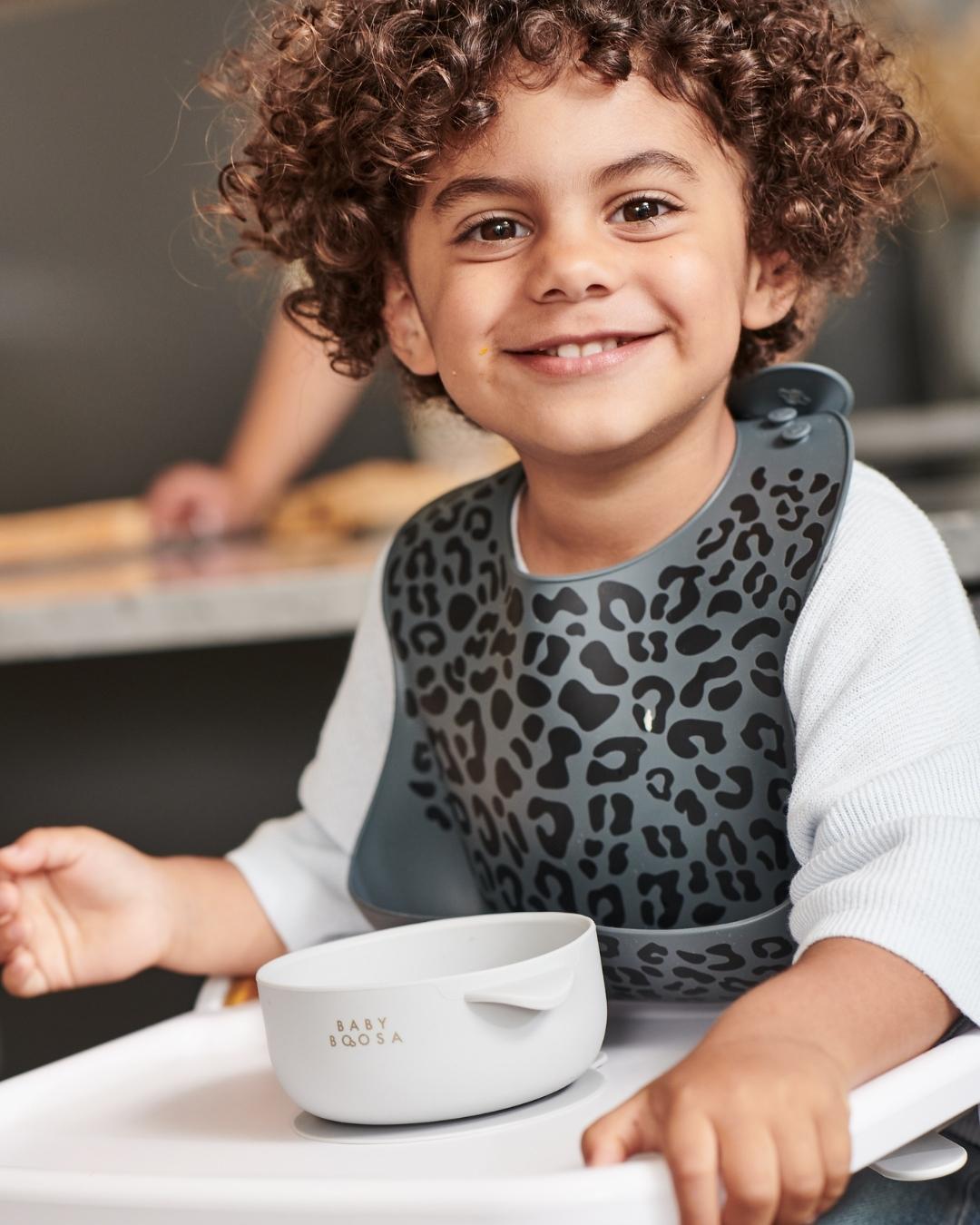 Bowl + Lid + Spoon Set | Grippy Suction | No-Spill | Easy Clean | Teething Soft Spoon (Milano Black)