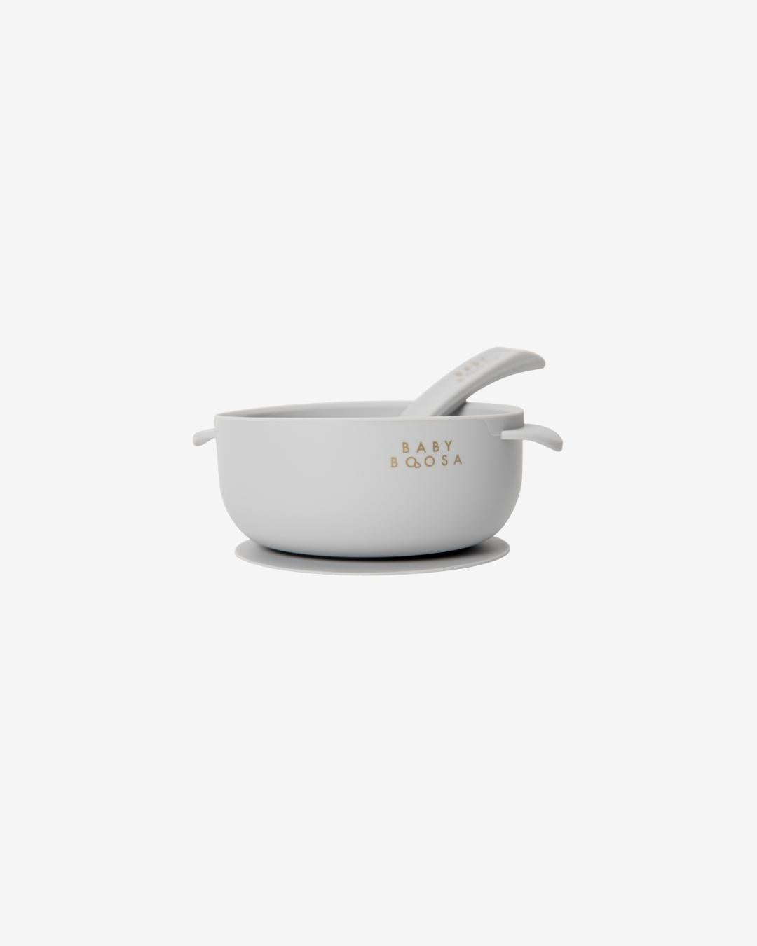 Bowl + Lid + Spoon Set | Grippy Suction | No-Spill | Easy Clean | Teething Soft Spoon (Concrete Grey)