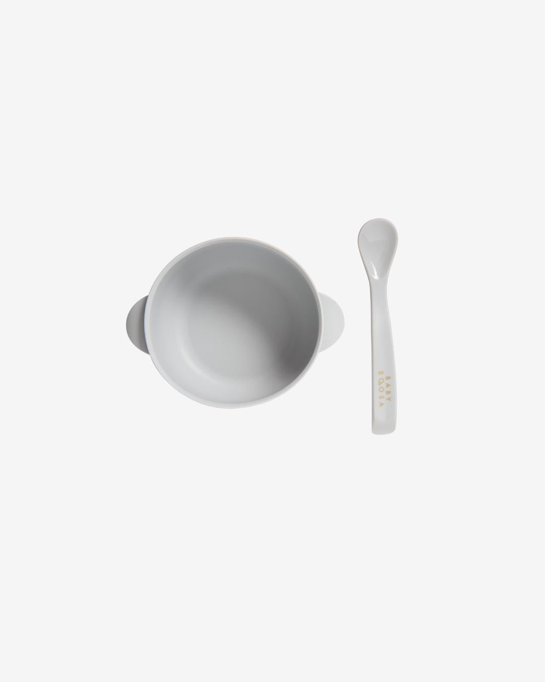 Bowl + Lid + Spoon Set | Grippy Suction | No-Spill | Easy Clean | Teething Soft Spoon (Concrete Grey)