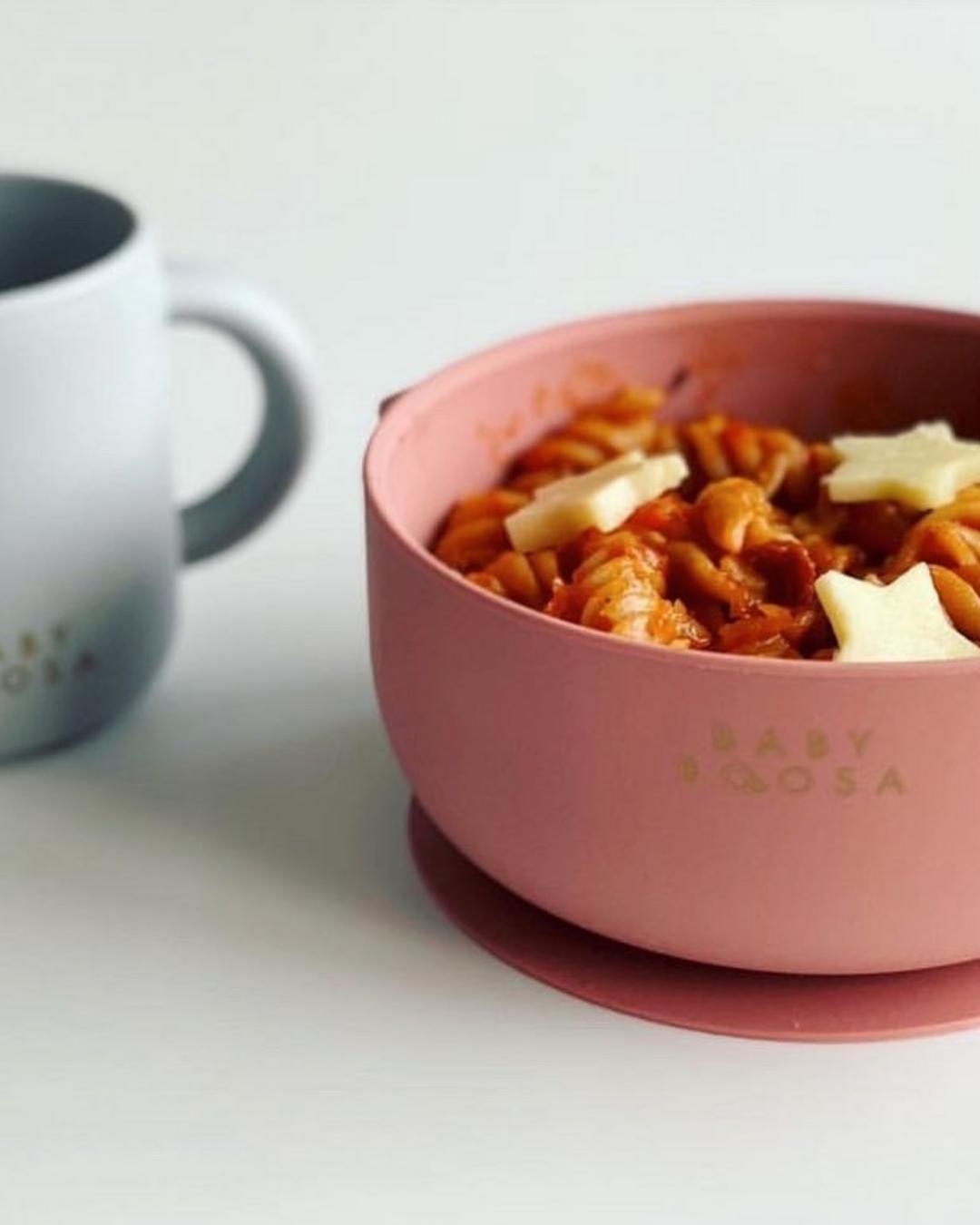 Bowl + Lid + Spoon Set | Grippy Suction | No-Spill | Easy Clean | Teething Soft Spoon (Dusky Rose)
