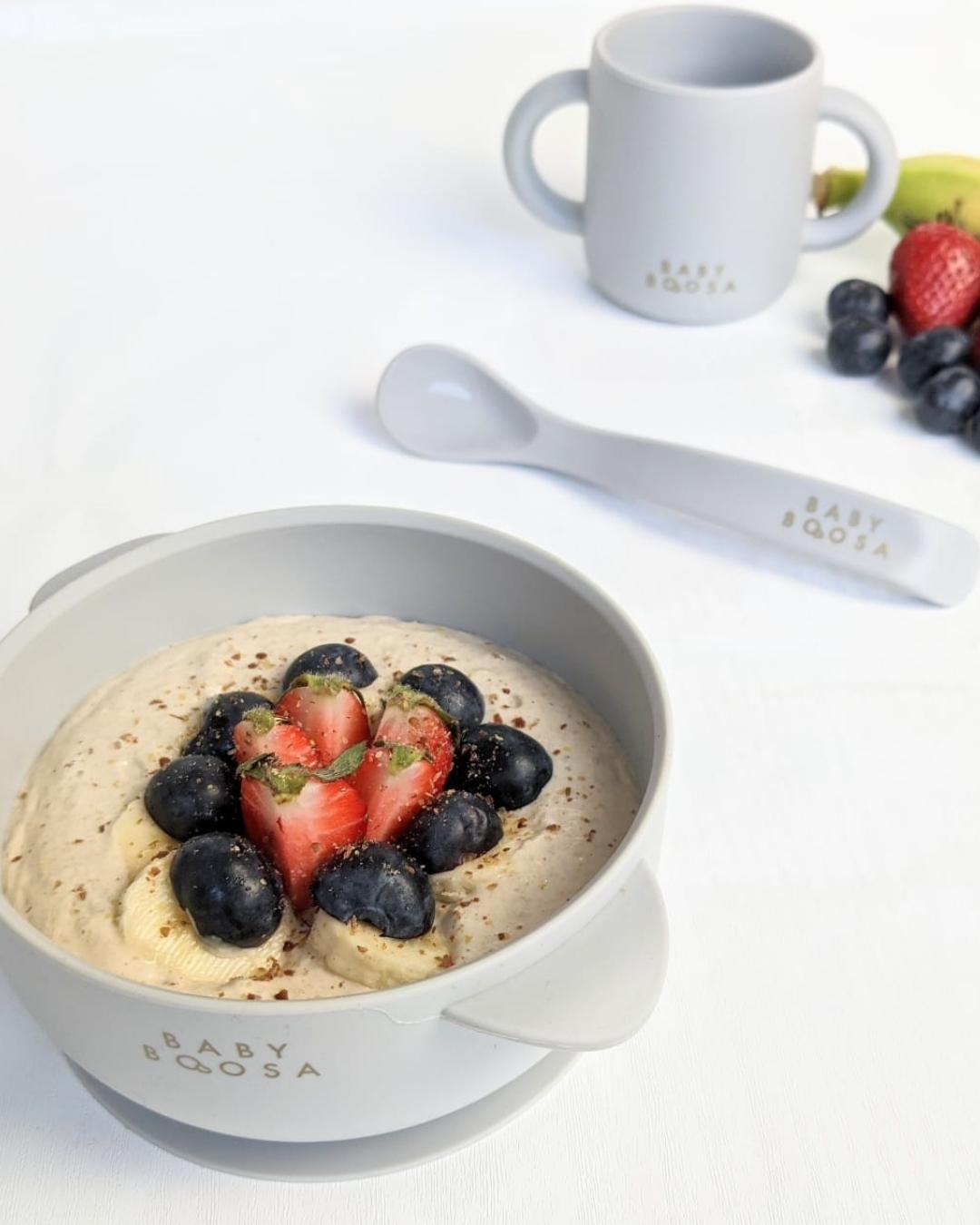 Bowl + Lid + Spoon Set | Grippy Suction | No-Spill | Easy Clean | Teething Soft Spoon (Dusky Rose)