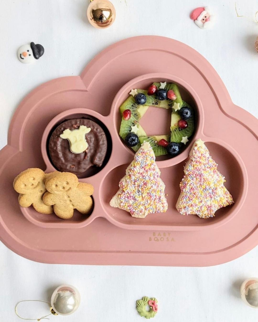 Weaning Cloud Plate Mat | Grippy Suction | Non-slip | Catch-food | Side scoops | Easy clean (Dusky Rose)