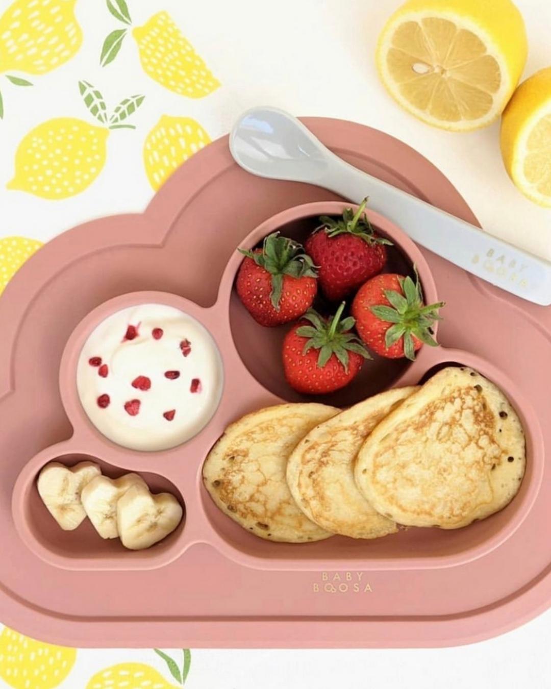 Weaning Cloud Plate Mat | Grippy Suction | Non-slip | Catch-food | Side scoops | Easy clean (Dusky Rose)
