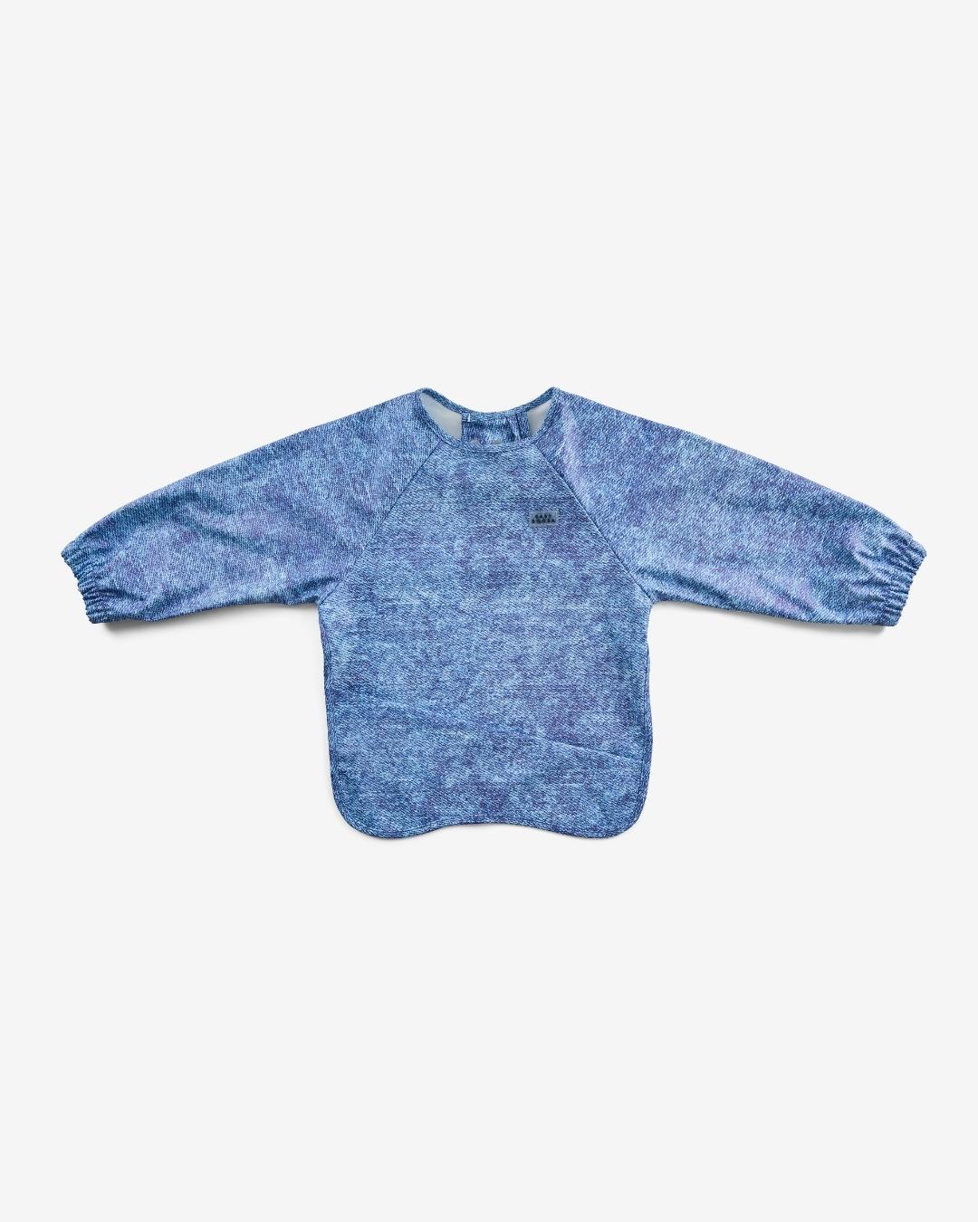 Comfort Fit Coverall Bib | Adjustable Neck & Arms | Easy Clean | No-mess | Waterproof | Eco Recycled (Denim Blue Print)