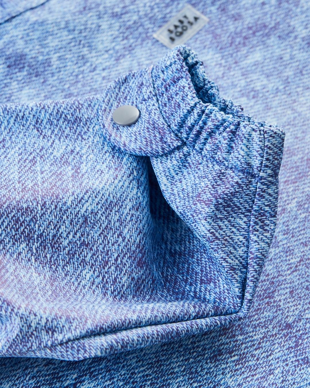 Comfort Fit Coverall Bib | Adjustable Neck & Arms | Easy Clean | No-mess | Waterproof | Eco Recycled (Denim Blue Print)