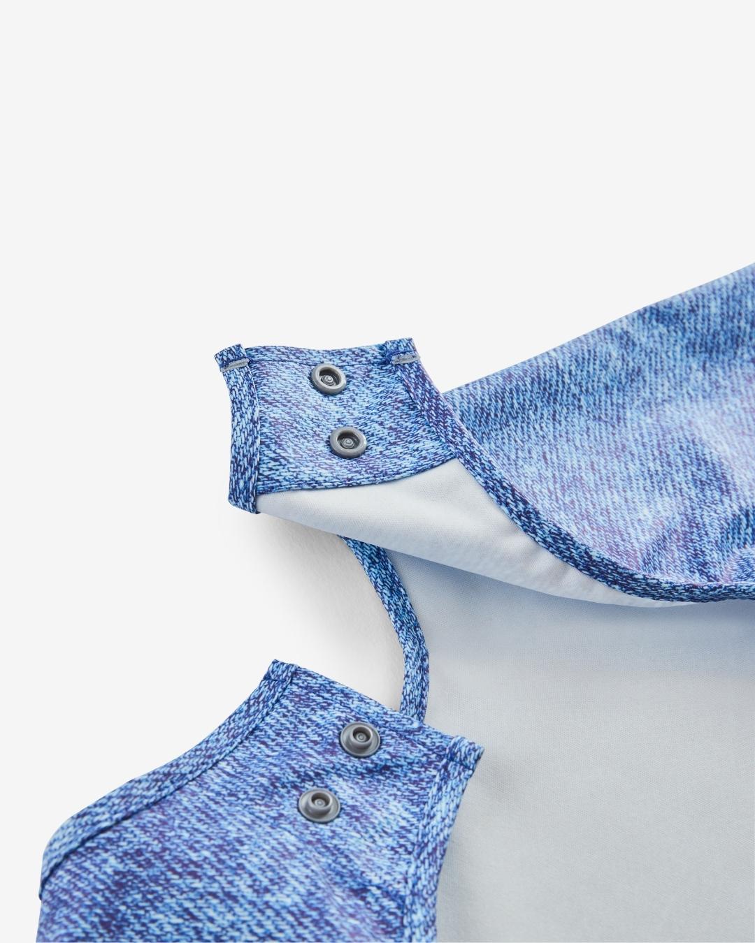 Comfort Fit Coverall Bib | Adjustable Neck & Arms | Easy Clean | No-mess | Waterproof | Eco Recycled (Denim Blue Print)