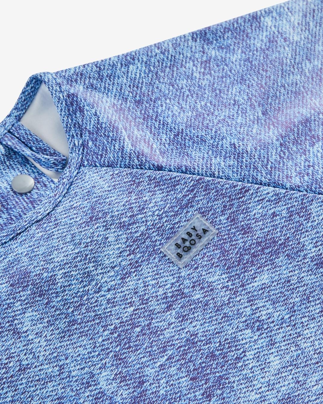 Comfort Fit Coverall Bib | Adjustable Neck & Arms | Easy Clean | No-mess | Waterproof | Eco Recycled (Denim Blue Print)