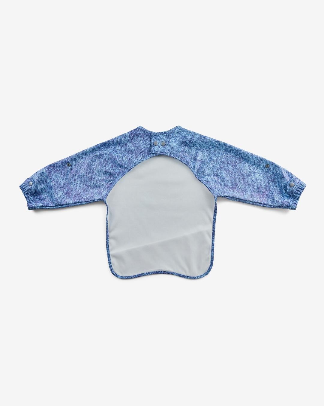 Comfort Fit Coverall Bib | Adjustable Neck & Arms | Easy Clean | No-mess | Waterproof | Eco Recycled (Denim Blue Print)