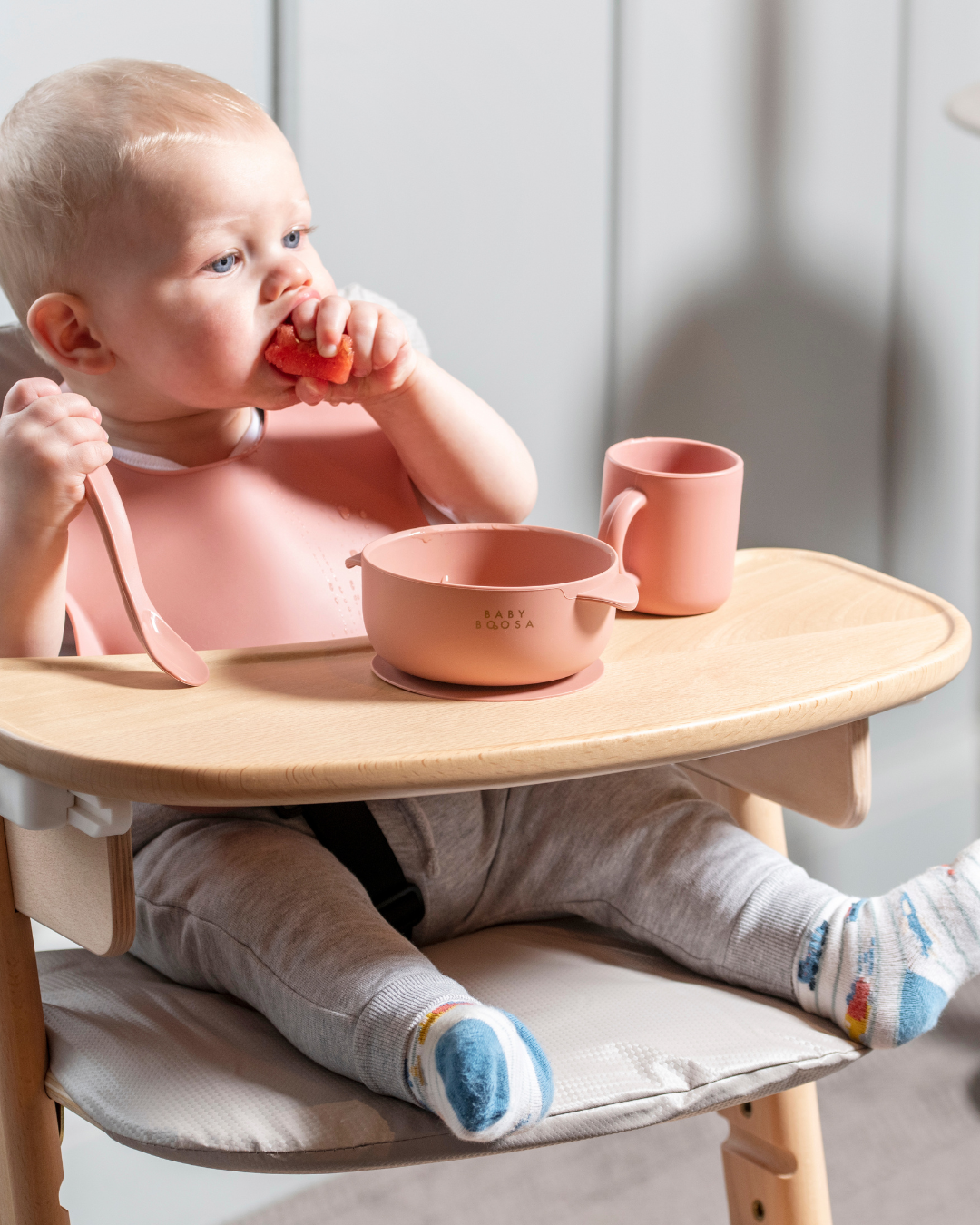 Bowl + Lid + Spoon Set | Grippy Suction | No-Spill | Easy Clean | Teething Soft Spoon (Dusky Rose)