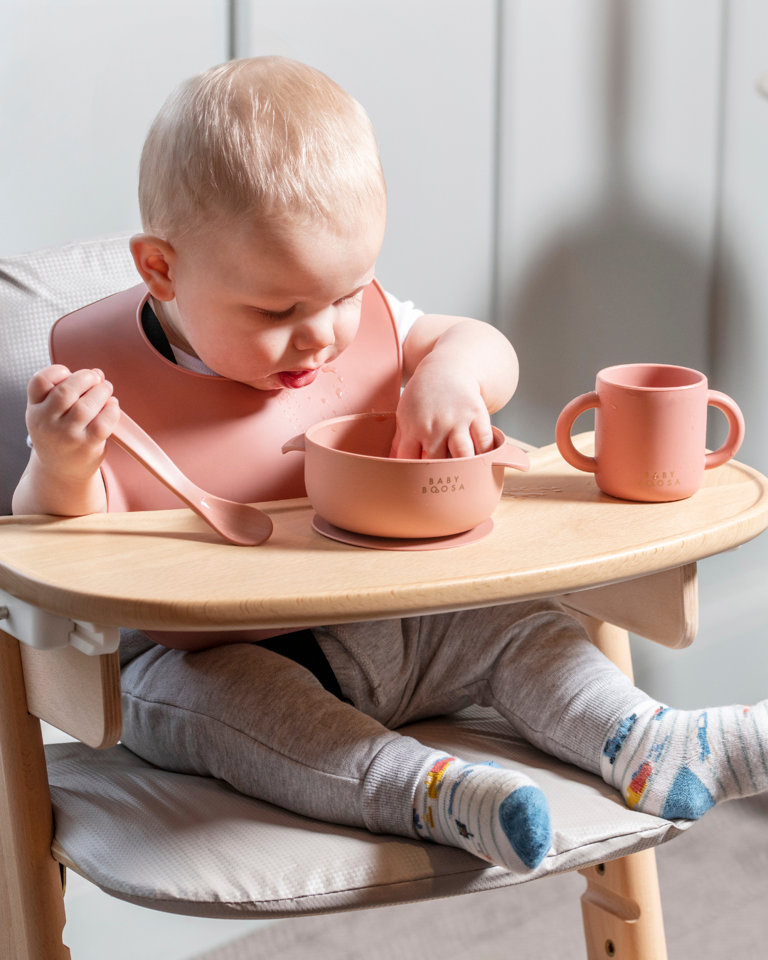 Bowl + Lid + Spoon Set | Grippy Suction | No-Spill | Easy Clean | Teething Soft Spoon (Dusky Rose)