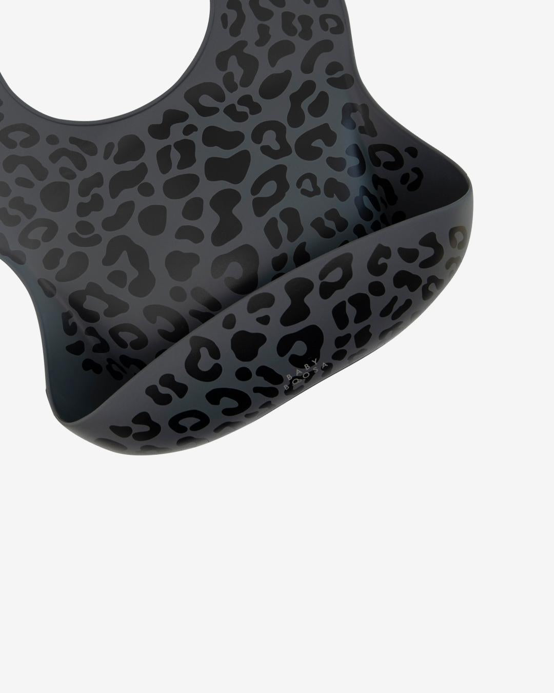 Comfort Bib | Adjustable-Fit | Easy Clean | No-Mess | No-Spill | Deep Catch (Charcoal Leopard Print)
