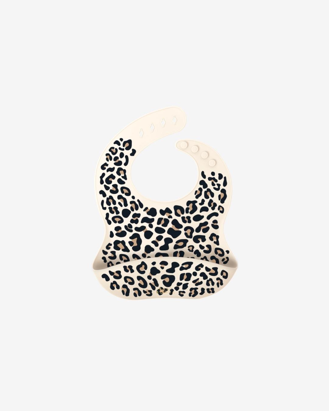 Comfort Bib | Adjustable-Fit | Easy Clean | No-Mess | No-Spill | Deep Catch (Off white Leopard)
