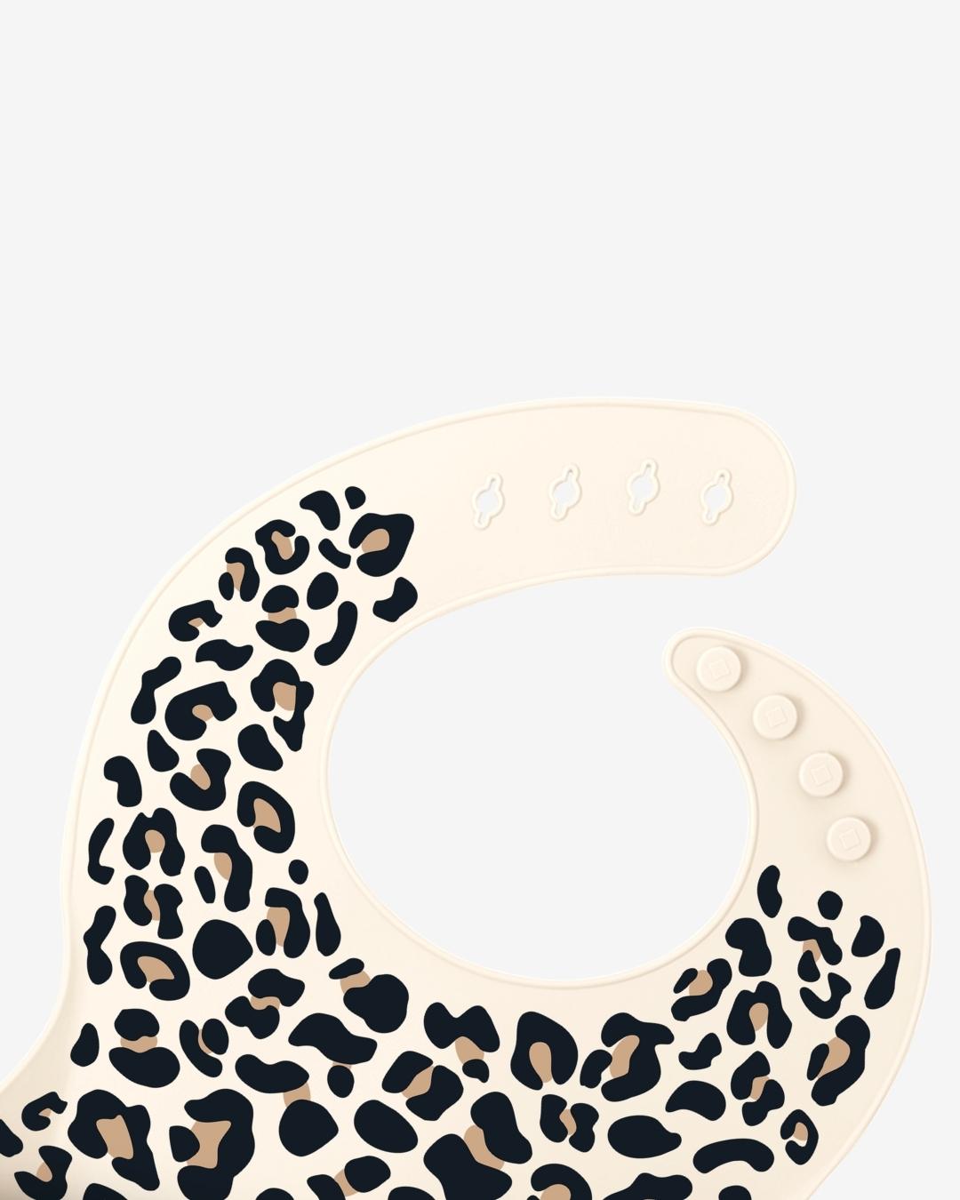 Comfort Bib | Adjustable-Fit | Easy Clean | No-Mess | No-Spill | Deep Catch (Off white Leopard)