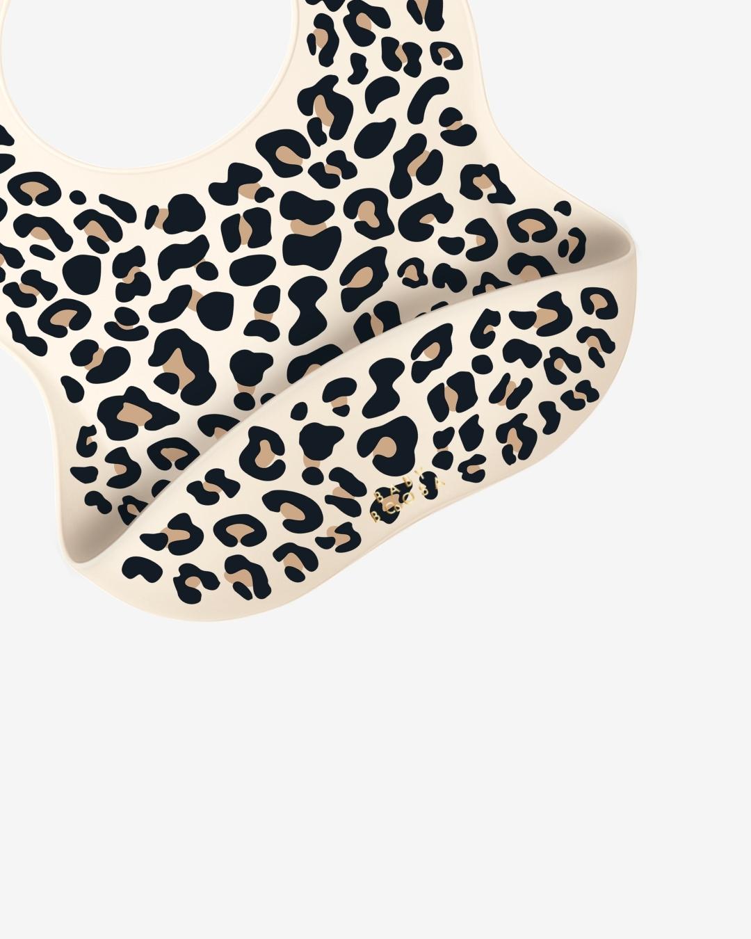 Comfort Bib | Adjustable-Fit | Easy Clean | No-Mess | No-Spill | Deep Catch (Off white Leopard)