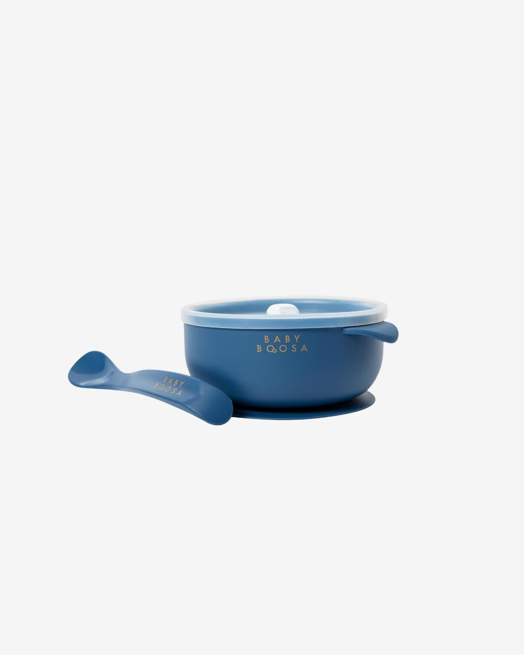 Bowl + Lid + Spoon Set | Grippy Suction | No-Spill | Easy Clean | Teething Soft Spoon (Riviera Blue)