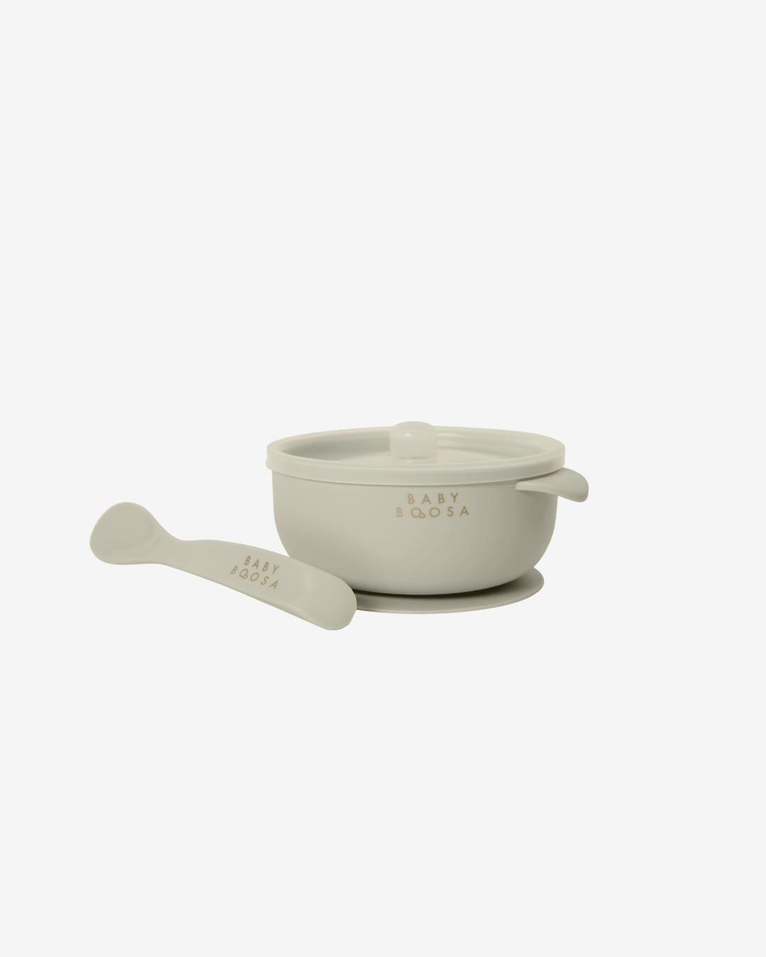Bowl + Lid + Spoon Set | Grippy Suction | No-Spill | Easy Clean | Teething Soft Spoon (Salted Caramel)