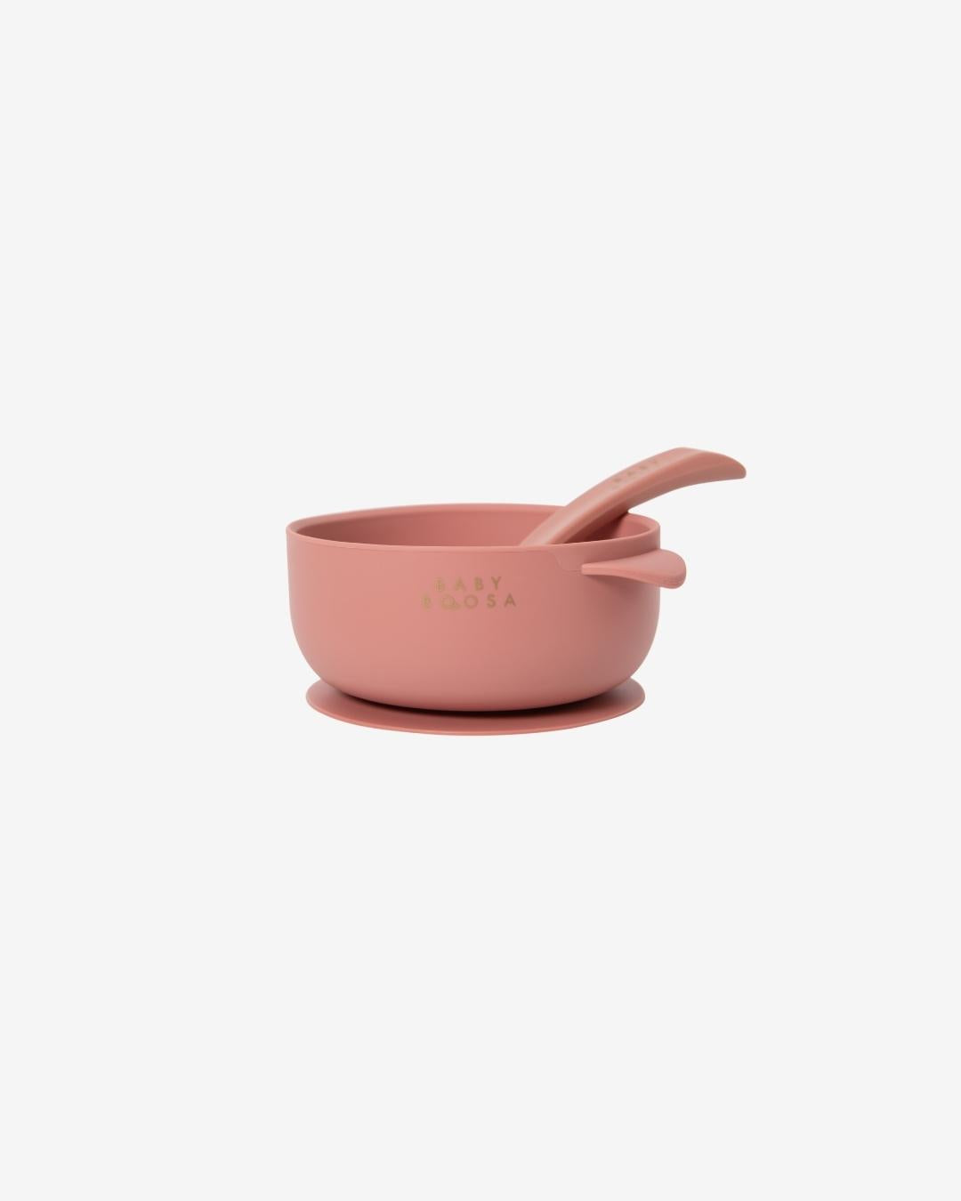 Bowl + Lid + Spoon Set | Grippy Suction | No-Spill | Easy Clean | Teething Soft Spoon (Dusky Rose)