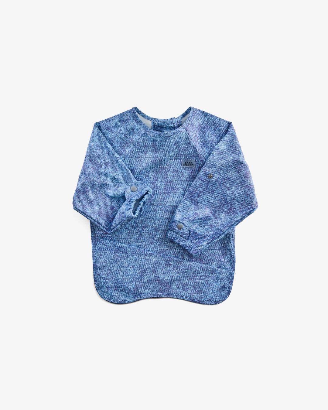 Comfort Fit Coverall Bib | Adjustable Neck & Arms | Easy Clean | No-mess | Waterproof | Eco Recycled (Denim Blue Print)