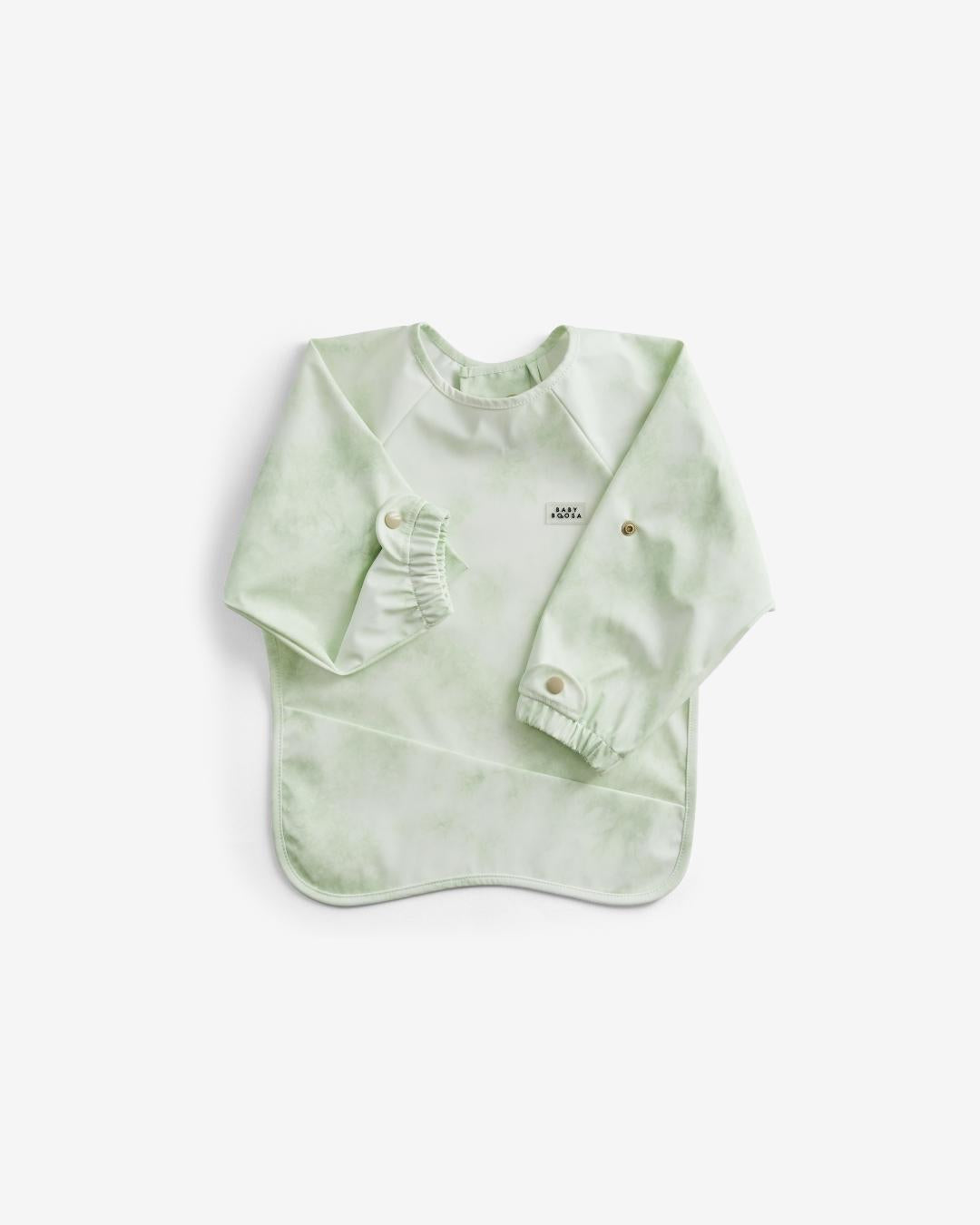 Comfort Fit Coverall Bib | Adjustable Neck &amp; Arms | Easy Clean | No-mess | Waterproof | Eco Recycled (Sage Tie Dye Print)