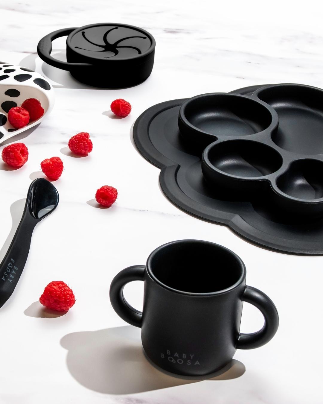 Weaning Gift Set | Luxe Silicone | All you need Essentials | Mess-Free | Grippy non-slip suction | Easy Clean | Dentist Developed (Milano Black) - £84 Value