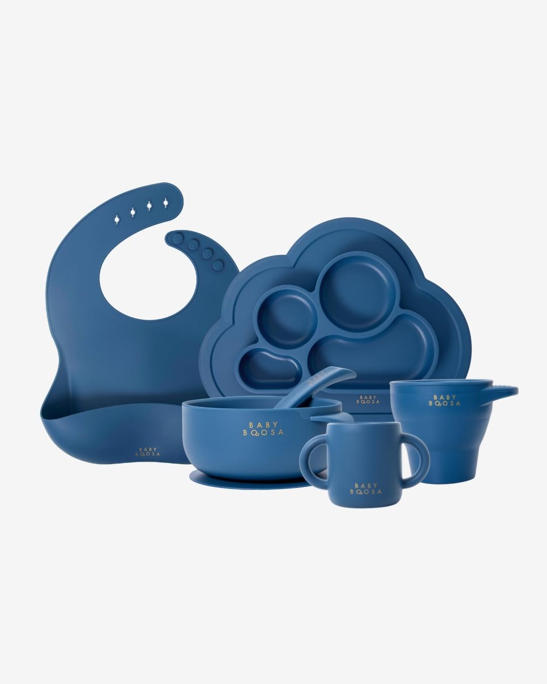 Weaning Gift Set | Luxe Silicone | All you need Essentials | Mess-Free | Grippy non-slip suction | Easy Clean | Dentist Developed (Riviera Blue) - £80 Value